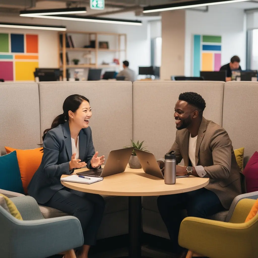 Stylowy kącik do odpoczynku w biurze, sprzyjający relaksowi i regeneracji.