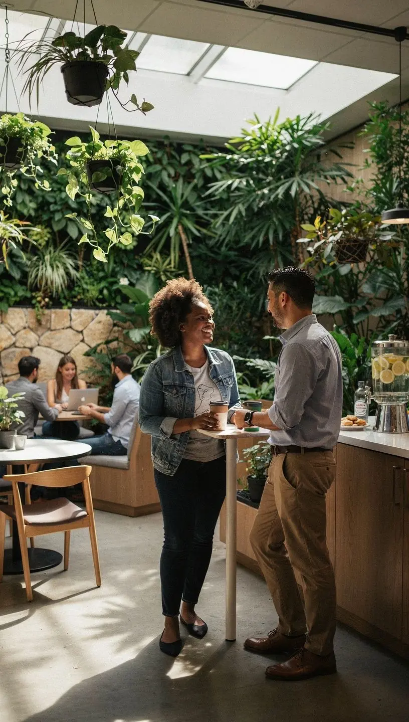 Stylowe biuro z ergonomicznymi meblami i przestrzenią do pracy zespołowej.